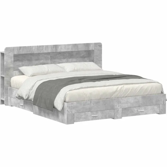 vidaXL Bedframe met opslag Betongrijs 200 x 200 cm Bewerkt hout
