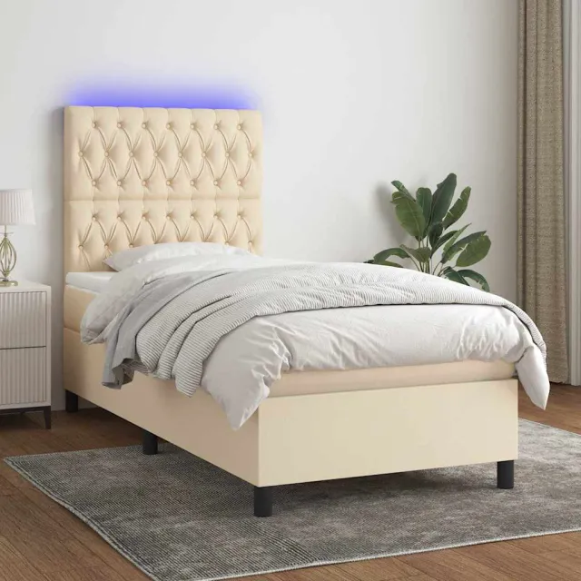 vidaXL Boxspring met matras en LED stof crèmekleurig 100x200 cm