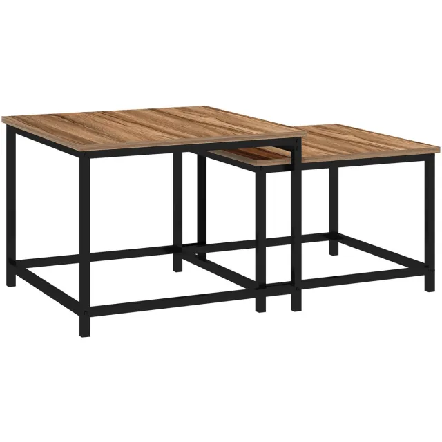 Homcom Salontafelset van 2 - Bijzettafels - Nestbare Tafels - Bruin