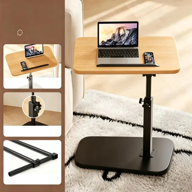 learnlogic C vormige tv dienbladtafel natuurhoutkleurig minimalistisch houten blad met witte frame voor de bank draaibaar en in hoogte verstelbaar geschikt voor eten en laptopgebruik in de woonkamer Bureauformaat 30*40 cm