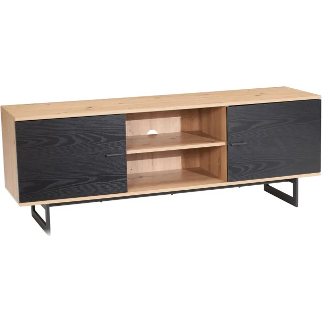 Ervesto WL6.822 - Tv-meubel Lowboard - 150x55x40 Cm - Eiken Decor Zwart - Met 2 Deuren En Open Vakken - Geschikt Voor Tv’s Tot 70 Inch marron