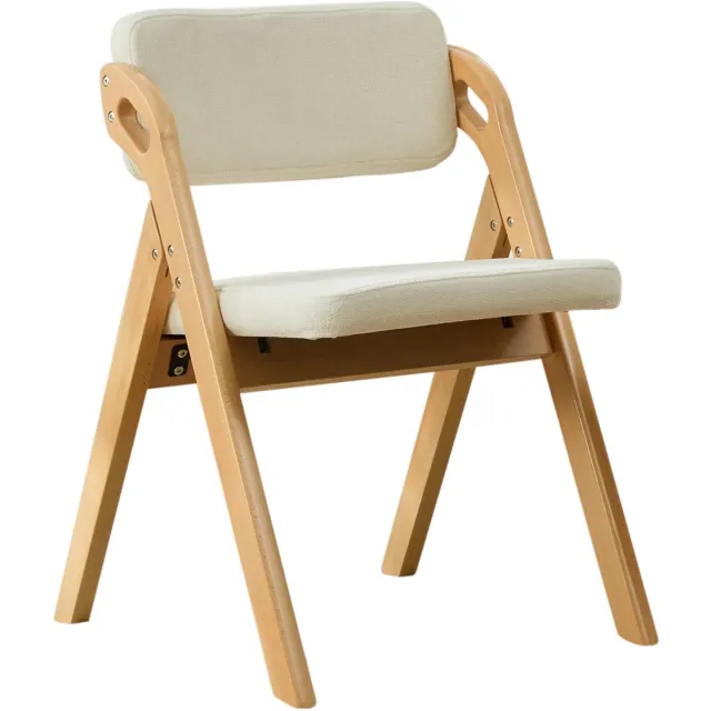 REDOM Inklapstoel - Gestoffeerde zitting - Opvouwbaar beukenhouten frame - Afneembare linnen hoes - Binnen en buiten - Beige - 59 x 52 x 77 cm