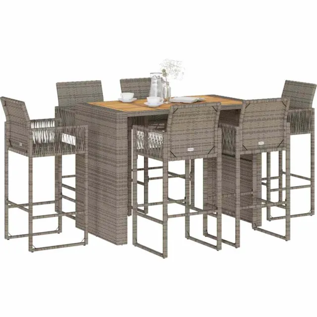 vidaXL 7-delige Tuinbarset zonder kussens poly rattan acacia grijs, foto 2