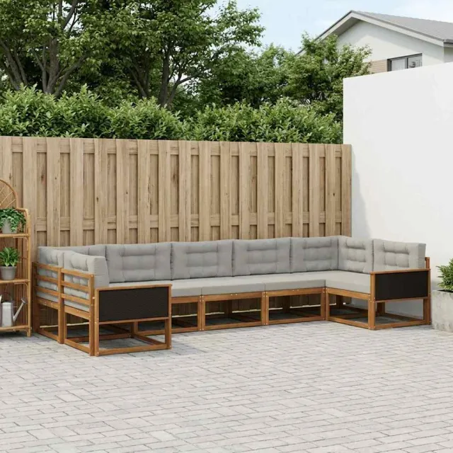 vidaXL Buiten bankenset 7 st 7-zits Naturel en lichtgrijs