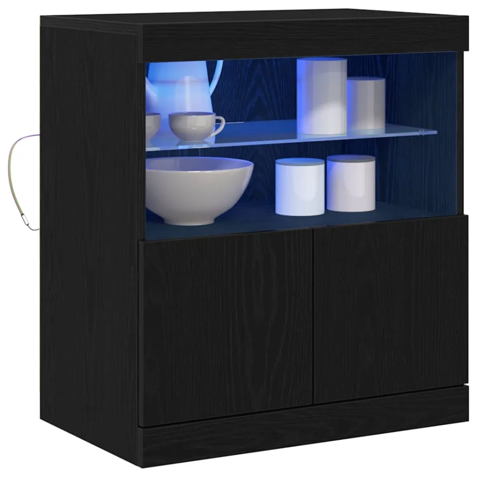 vidaXL LED Sideboard Zwart 60,5 x 37 x 67 cm Bewerkt hout, foto 3