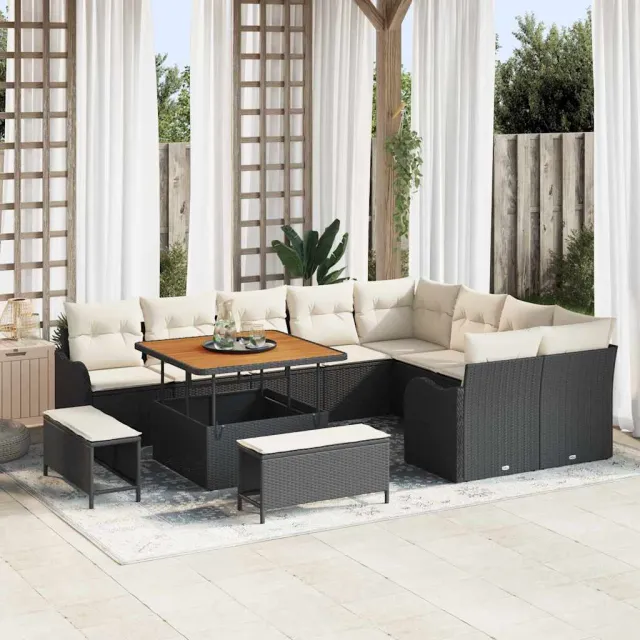 vidaXL Tuinbankenset 12 st Zwart poly rattan, foto 2