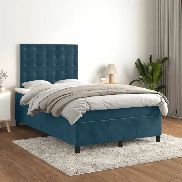 vidaXL Boxspring met matras fluweel donkerblauw 120x200 cm blauw