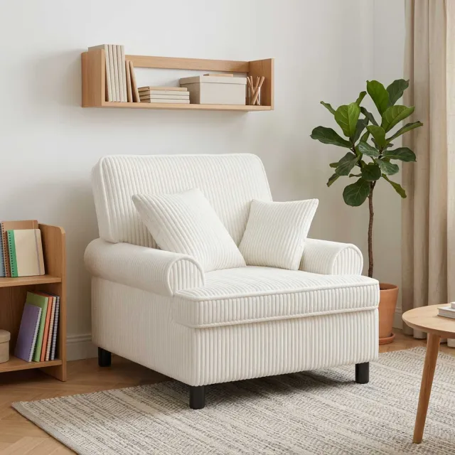 vidaXL XL fauteuil met kussens Crèmekleurig 1,5 Lijnen Stof