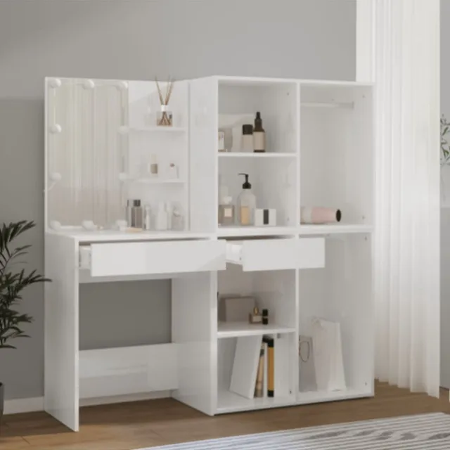 vida xl Kaptafel met 2 kastjes en LED's bewerkt hout wit