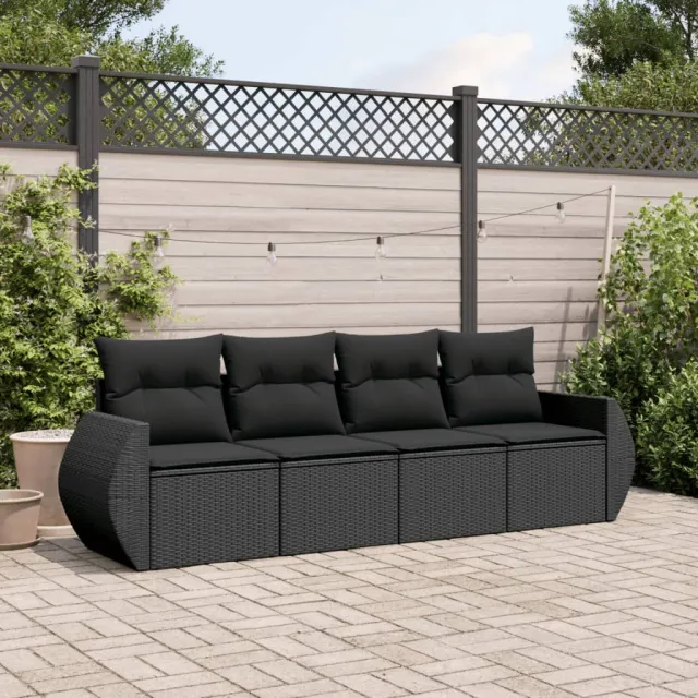 vidaXL 4-delige Loungeset met kussens poly rattan zwart, foto 2