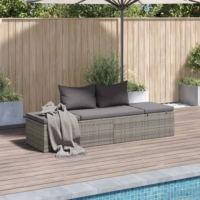 vidaXL Tuinbed 195x60 cm poly rattan grijs, foto 2