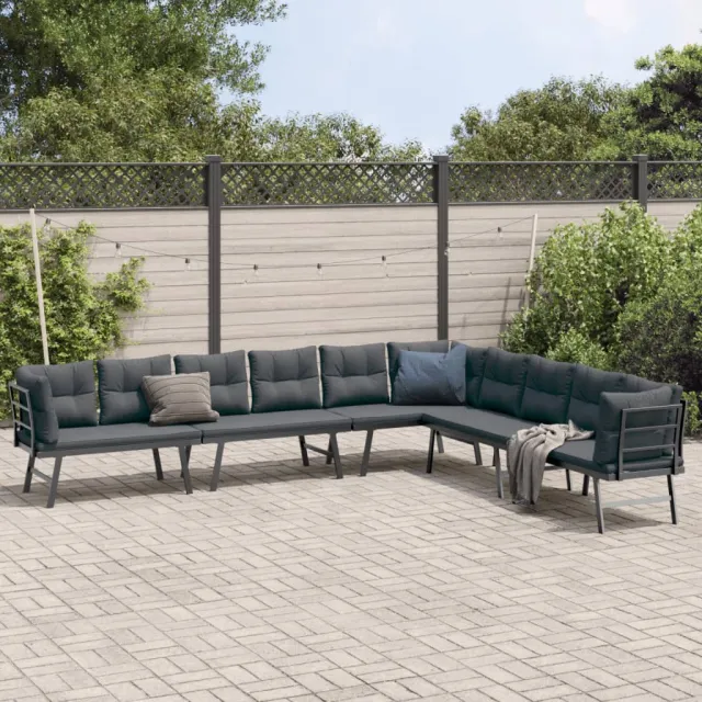 vidaXL 4-delige Tuinbankenset met kussens gepoedercoat staal zwart, foto 2