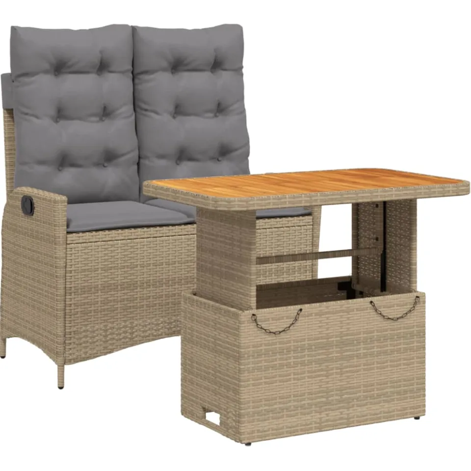vidaXL 2-delige Tuinset met kussens poly rattan beige