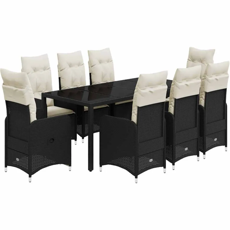 vidaXL 9-delige Bistroset met kussens poly rattan zwart, foto 3