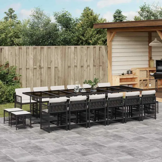 vidaXL 17-delige Tuinset met kussens poly rattan zwart, foto 2