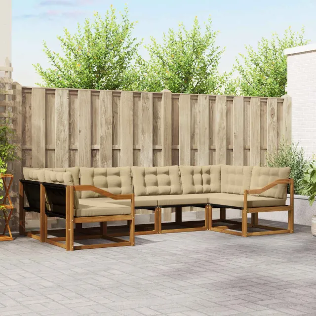 vidaXL Buiten bankenset 6 st 6-zits Natuurlijk en Beige Bruin