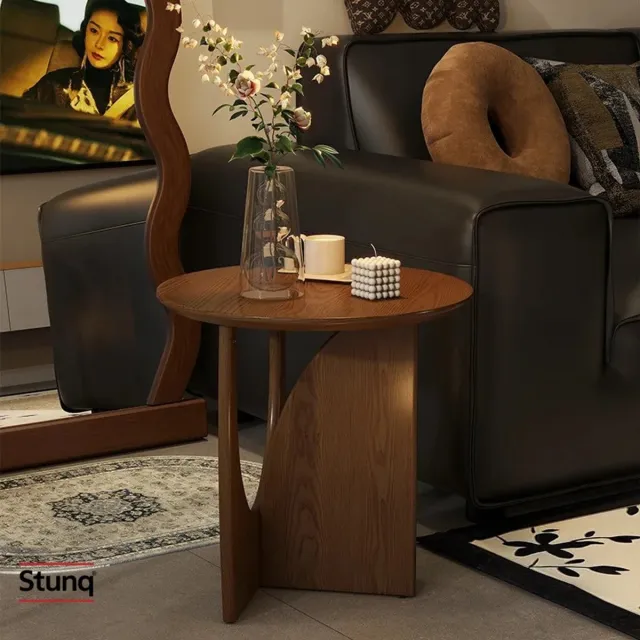 Stunq Ronde salontafel van massief walnoothout, Scandinavisch design, bijzettafel 50 cm hoog Bruin