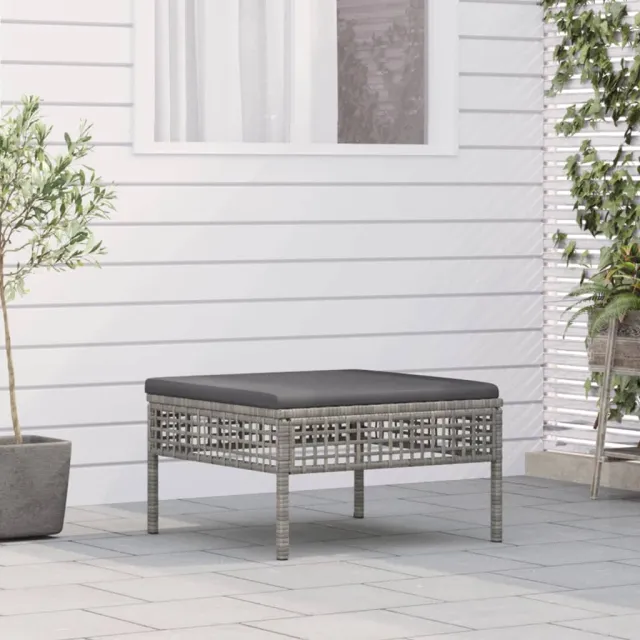 vidaXL Tuinvoetenbank met kussen poly rattan grijs, foto 2