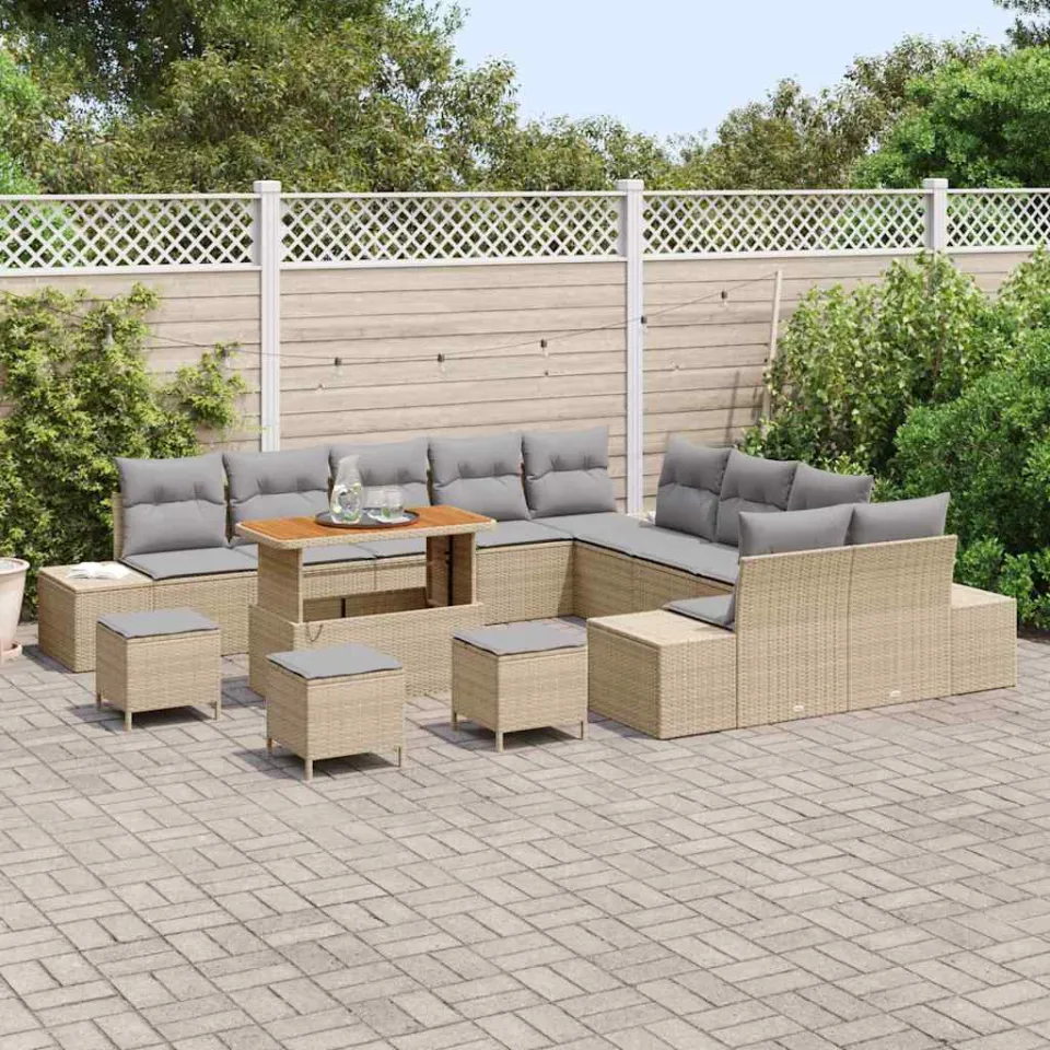 vidaXL Tuinbankenset 14 st Beige poly rattan, foto 3