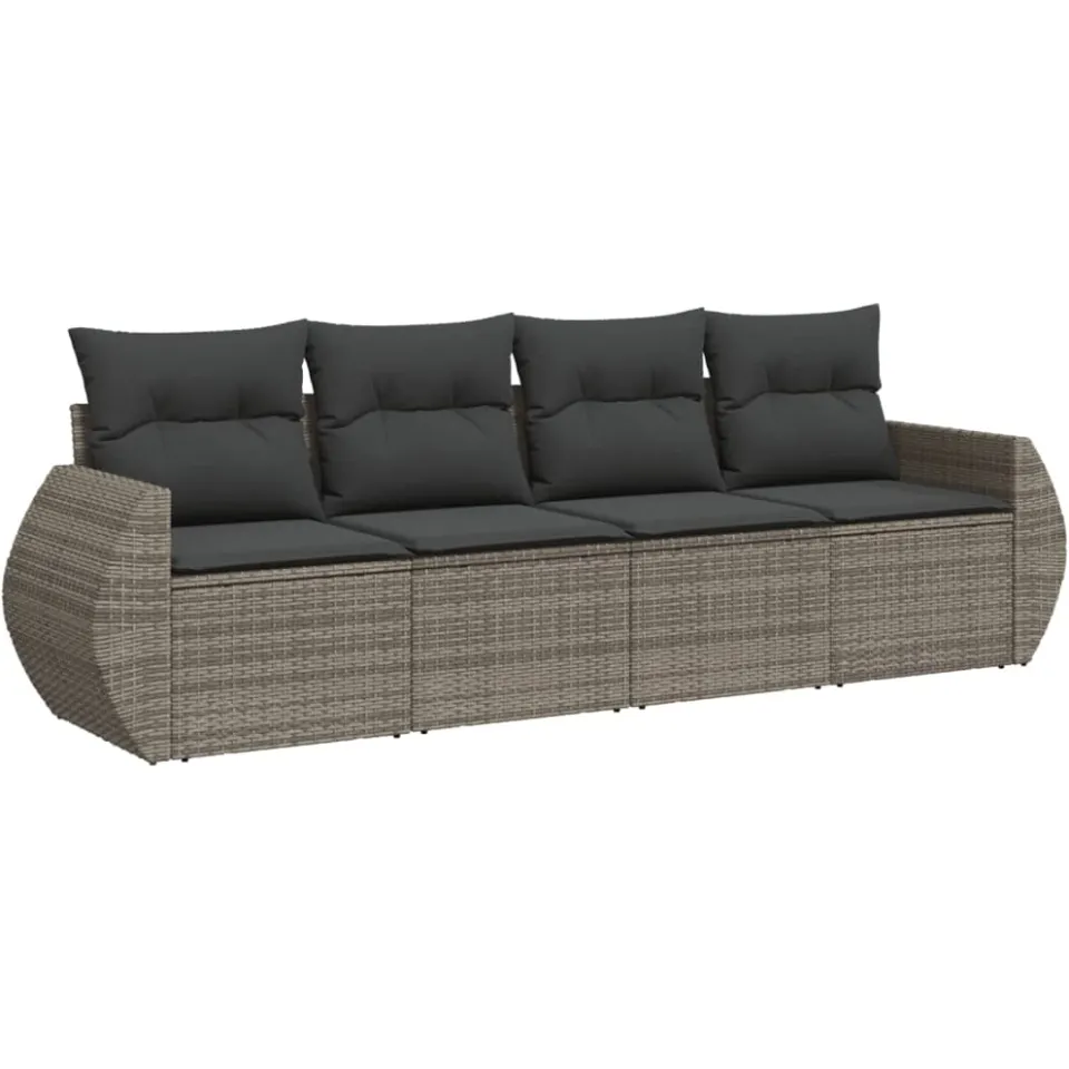 vidaXL 4-delige Loungeset met kussens poly rattan grijs, foto 3
