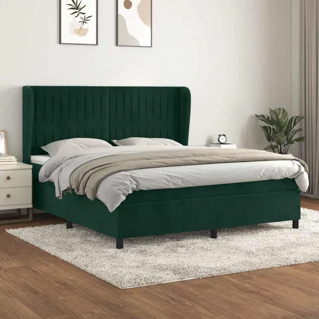 vidaXL Boxspring met matras fluweel donkergroen 160x200 cm groen