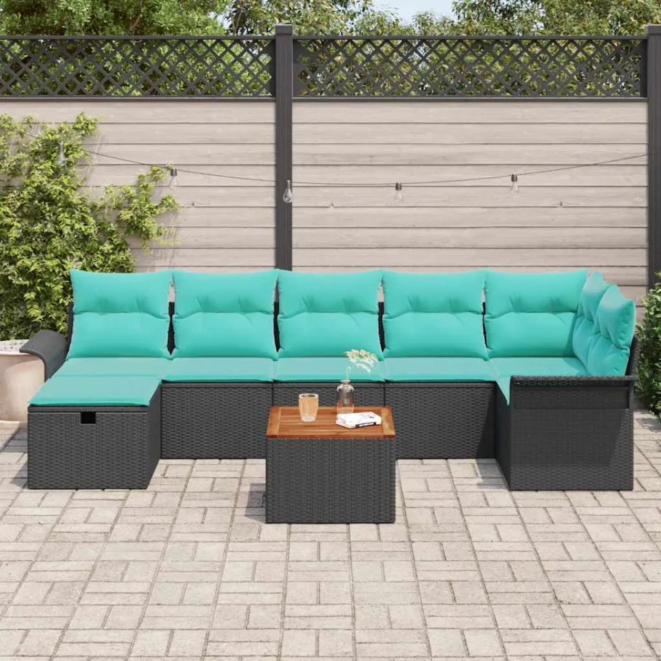 vidaXL Tuinbankenset 8 st Zwart Poly riet, foto 3