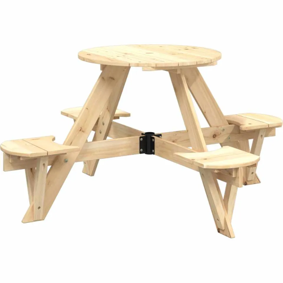 vidaXL Picknicktafel voor 4 kinderen met parasolgat rond vurenhout bruin