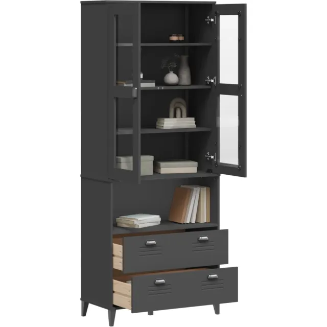 vidaXL Hoge kast VIKEN 80x40x200 cm massief grenenhout antracietgrijs Anthraciet