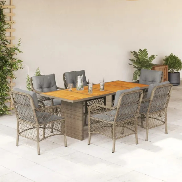 vidaXL 7-delige Tuinset met kussens poly rattan gemengd beige, foto 2