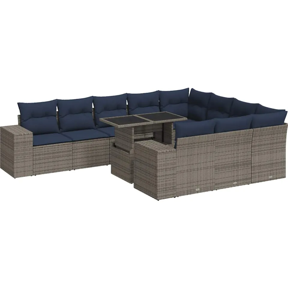 vidaXL 11-delige Loungeset met kussens poly rattan acacia grijs, foto 3