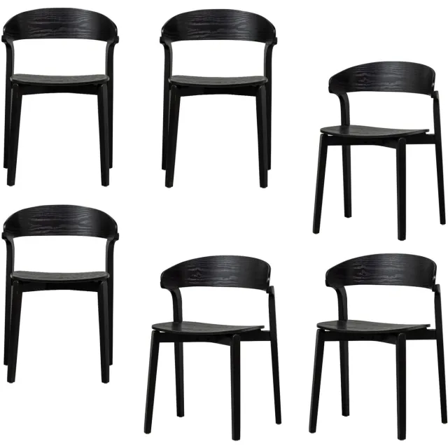WOOOD Cras Eetkamerstoelen - Essenhout - Zwart - Set van 6