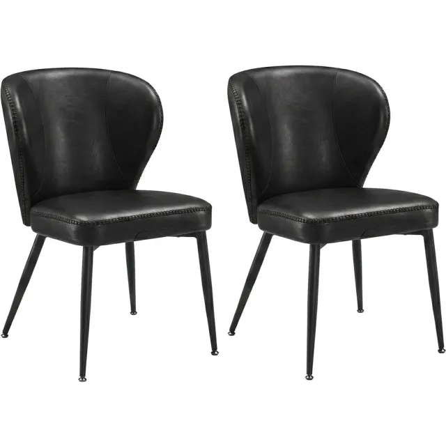 Klarven Eetkamerstoel Kunstleer Zwart - Eetkamerstoelen Set van 2 - Eetkamerstoelen - Dining Chair - Draagvermogen 120 kg - Geschikt voor Lounge en Restaurant - 52x55x79 cm