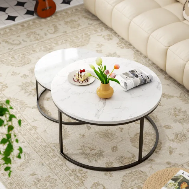 CHICFURN Salontafelset 80 cm - Stapelbaar - 2-delige set - Woonkamer en kantoor - MDF en ijzer - Wit/Zwart Wit+Zwart