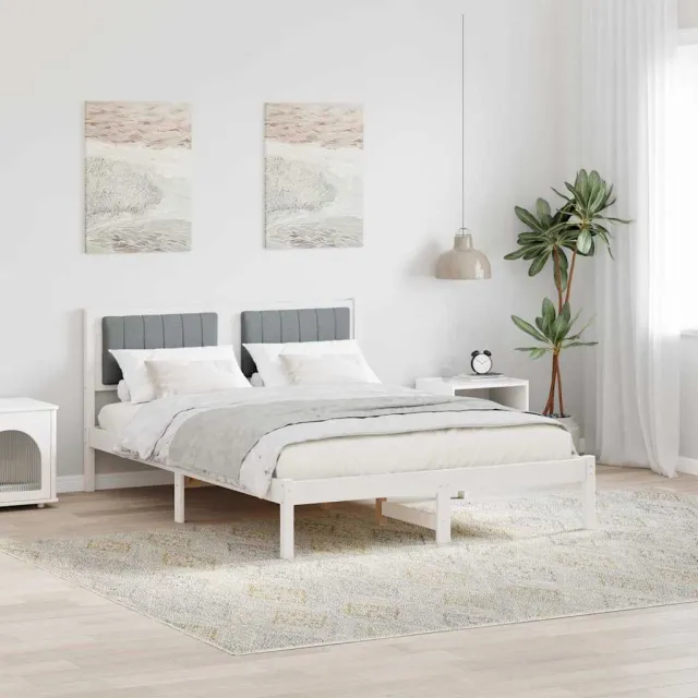 vidaXL Bedframe met Gevoerd Hoofdgedeelte Lichtgrijs 140 x 200 cm Wit
