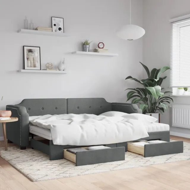 vidaXL Slaapbank onderschuifbed en lades 90x190 cm stof donkergrijs