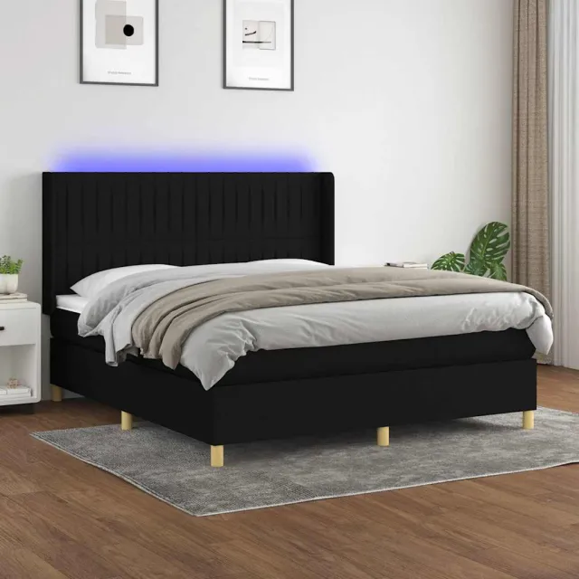 vidaXL Boxspring met matras en LED stof zwart 160x200 cm