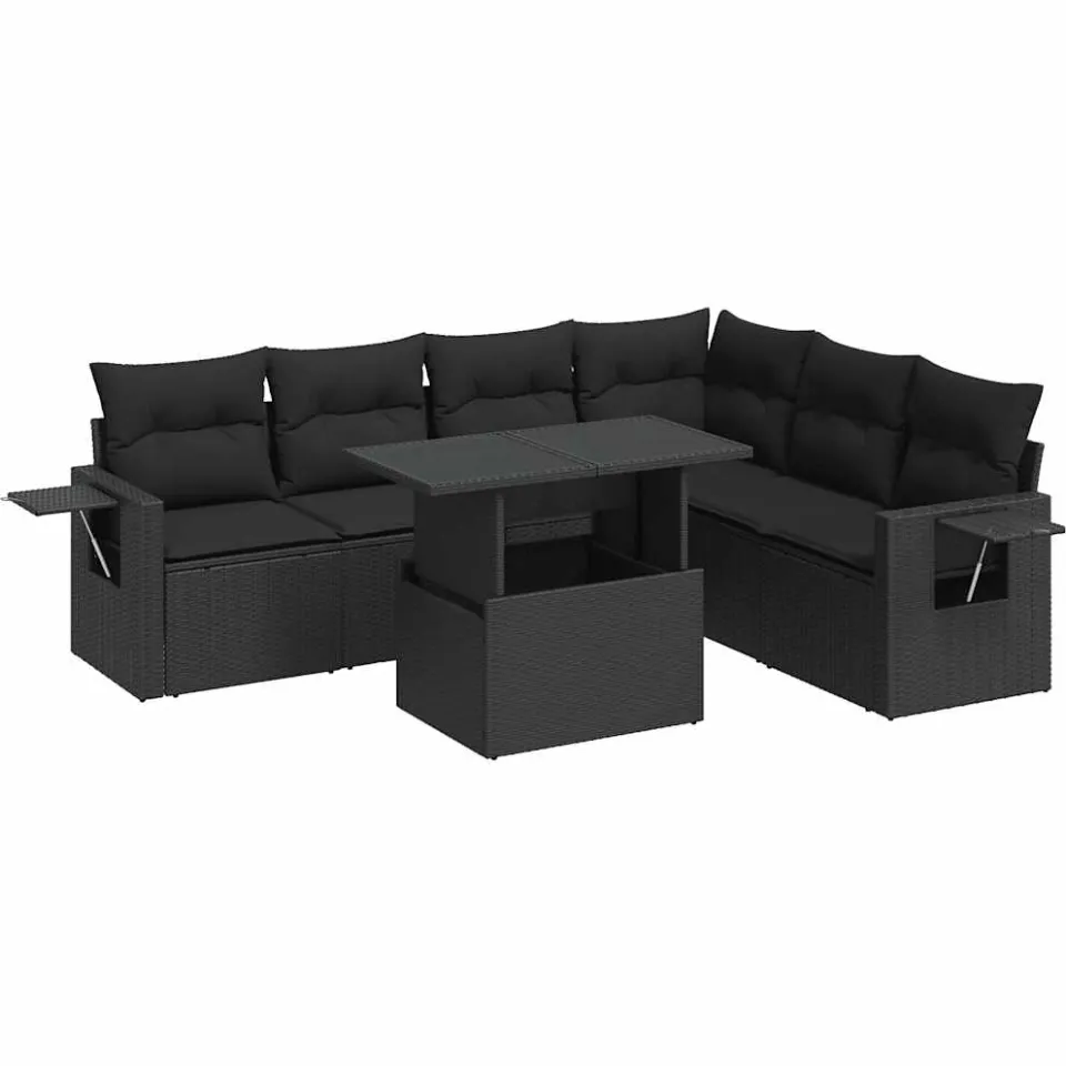 vidaXL 7-delige Loungeset met kussens poly rattan zwart, foto 3