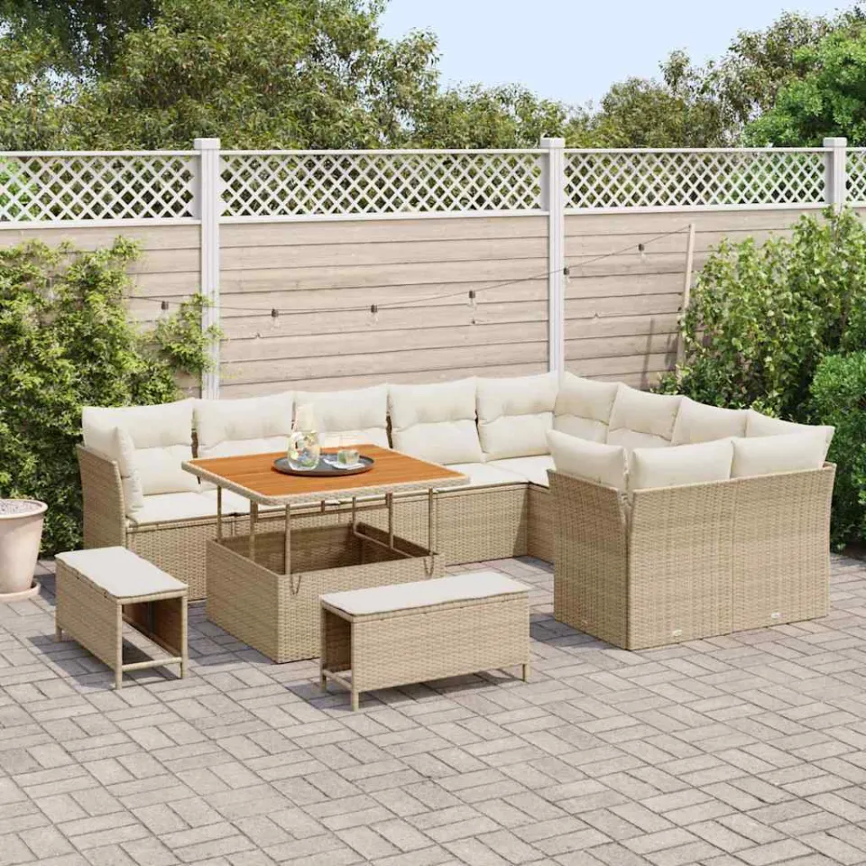 vidaXL Tuinbankenset 12 st Beige poly rattan, foto 3