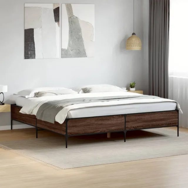 vidaXL Bedframe bewerkt hout metaal bruin eikenkleur 200x200 cm