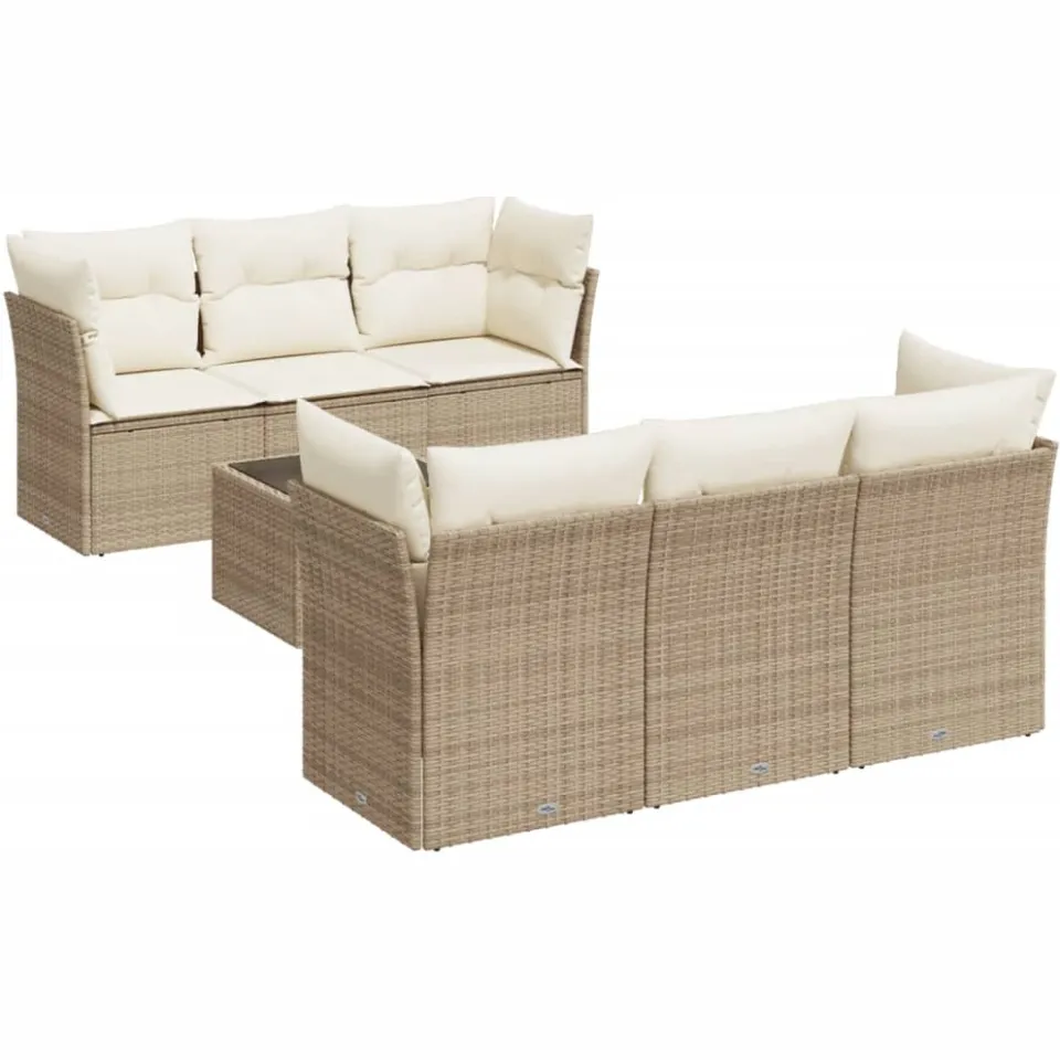vidaXL 7-delige Loungeset met kussens poly rattan beige