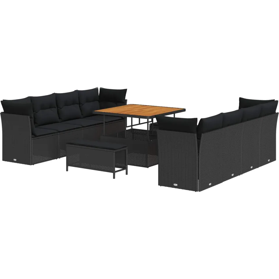 vidaXL Tuinbankenset 11 st Zwart poly rattan, foto 4