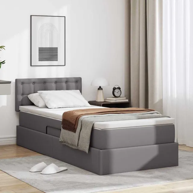 vidaXL Opslag bed met matras met hoofdeinde Grijs 90 x 190 cm Nep Leer
