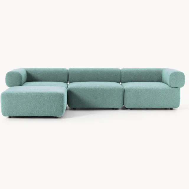 Westwing Collection Modulaire bouclé bank Anton (4-zits) met poef (links/rechts Turquoise, Groen