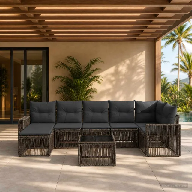 vidaXL Tuinbankenset 8 st Grijs en Donkergrijs poly rattan, foto 2