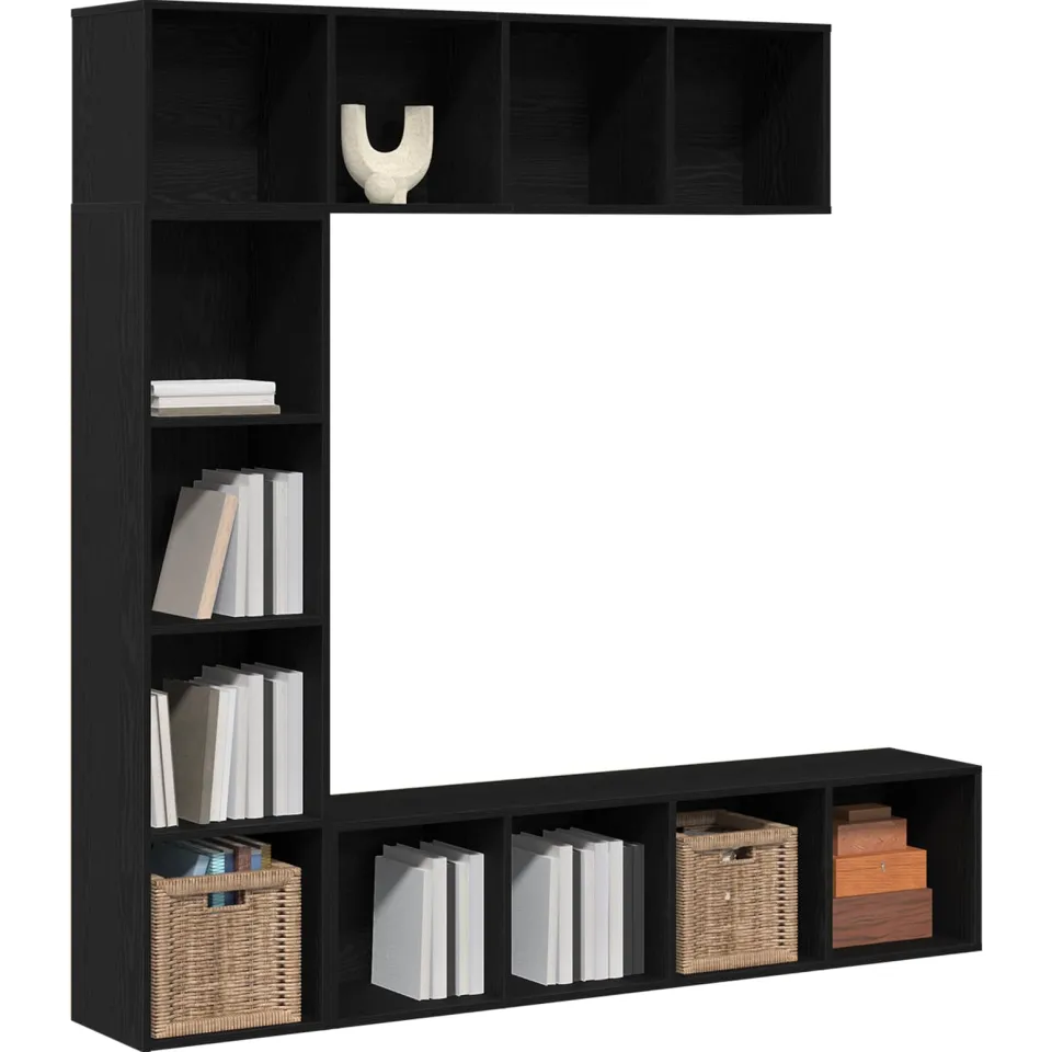 vidaXL Boekenkast 12-laags 3 st 36 x 30 x 143 cm Bewerkt hout Zwart
