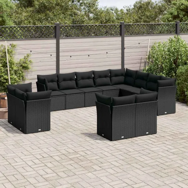 vidaXL 12-delige Loungeset met kussens poly rattan zwart, foto 2