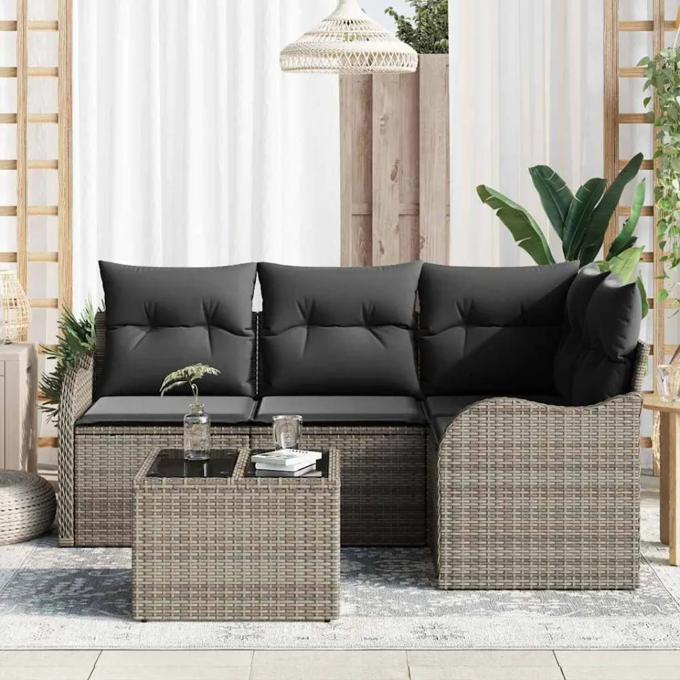 vidaXL Tuin Sofa Set Grijs poly rattan, foto 3
