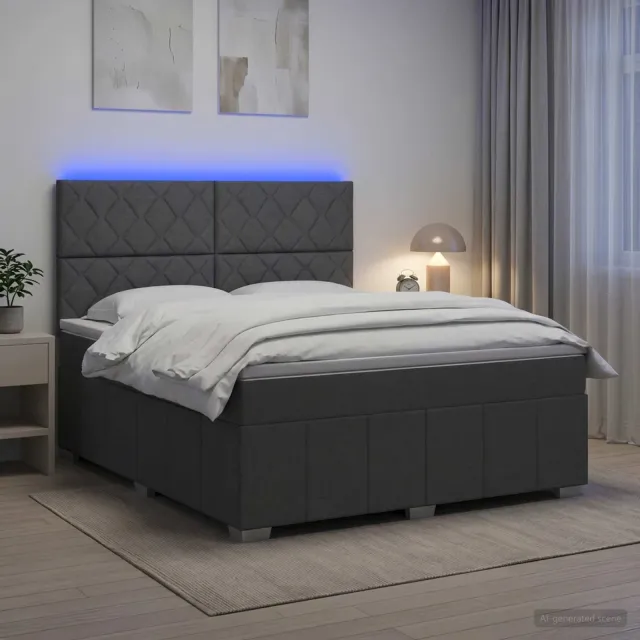 vidaXL LED Boxspring Bed met Matras Donkergrijs 140 x 190 cm Stof
