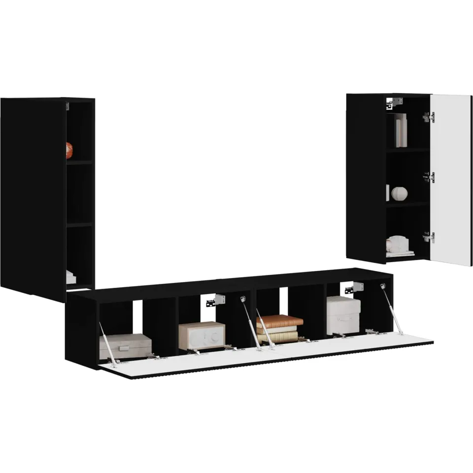 vidaXL TV Wandkast Set 4 st Zwart Bewerkt hout