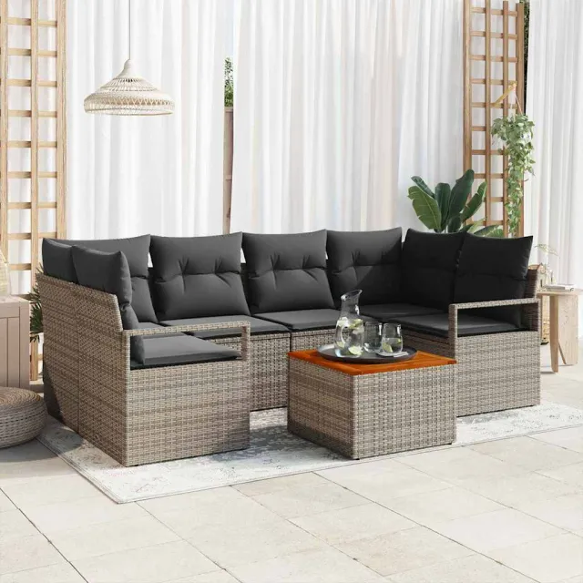 vidaXL Tuinbankenset 7 st Grijs poly rattan, foto 2